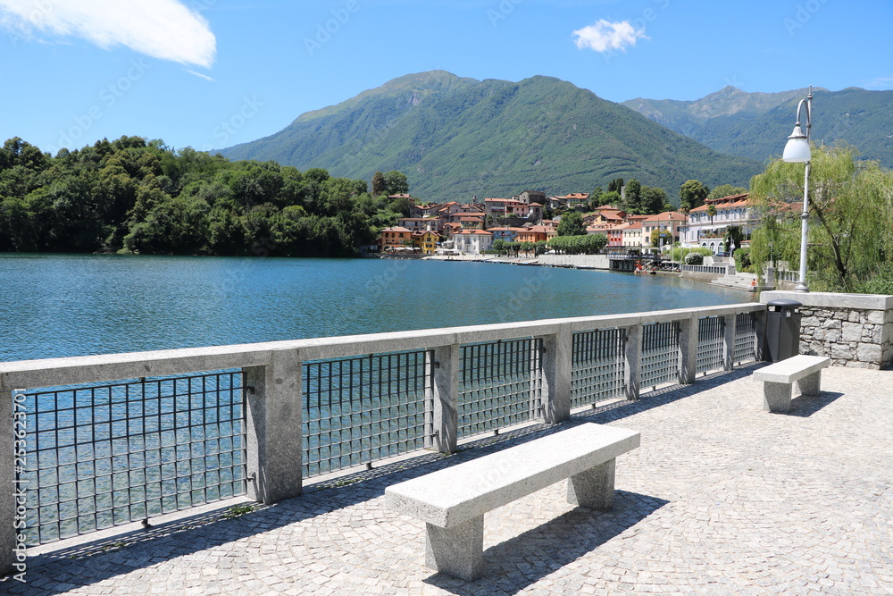 Waterfront of Mergozzo at Lake Mergozzo in summer, Italy Waterfront of Mergozzo at Lake Mergozzo in summer, Italy