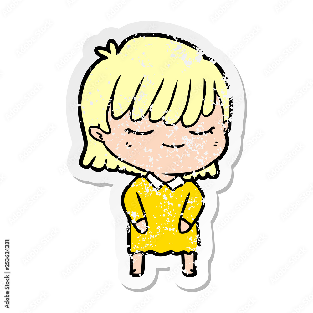 distressed sticker of a cartoon woman