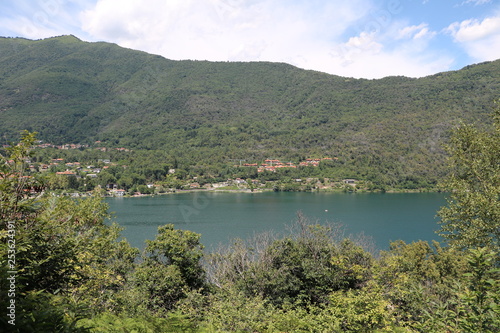 Hiking trail around Lake Mergozzo in summer, Italy