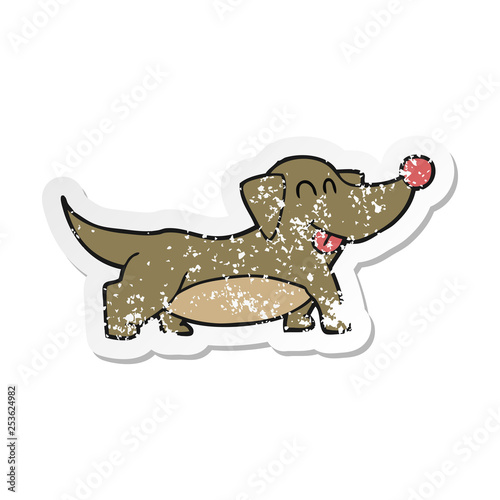 retro distressed sticker of a cartoon happy little dog