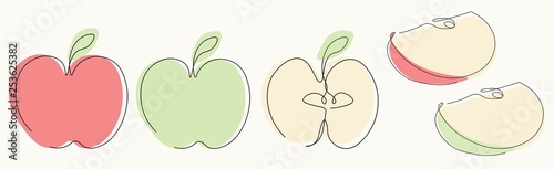 Apple icons on white background one line drawing, vector illustration