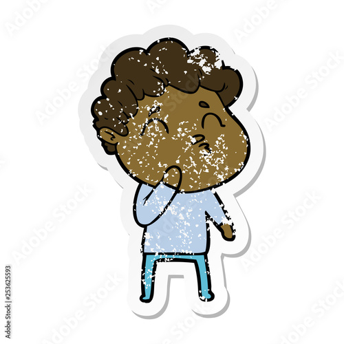 distressed sticker of a cartoon man pouting