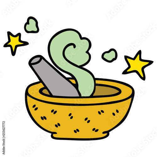 quirky hand drawn cartoon magic pestle and mortar