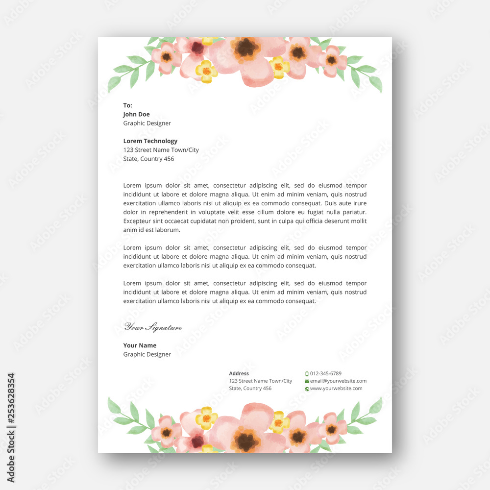 watercolor flower letterhead design template Stock Vector | Adobe Stock