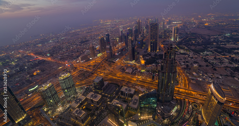 Obraz premium Aerial view Dubai city United Arab Emirates panoramic
