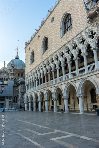 Italy, Venice, Doge's Palace, an old stone building with Doge's Palace in the background