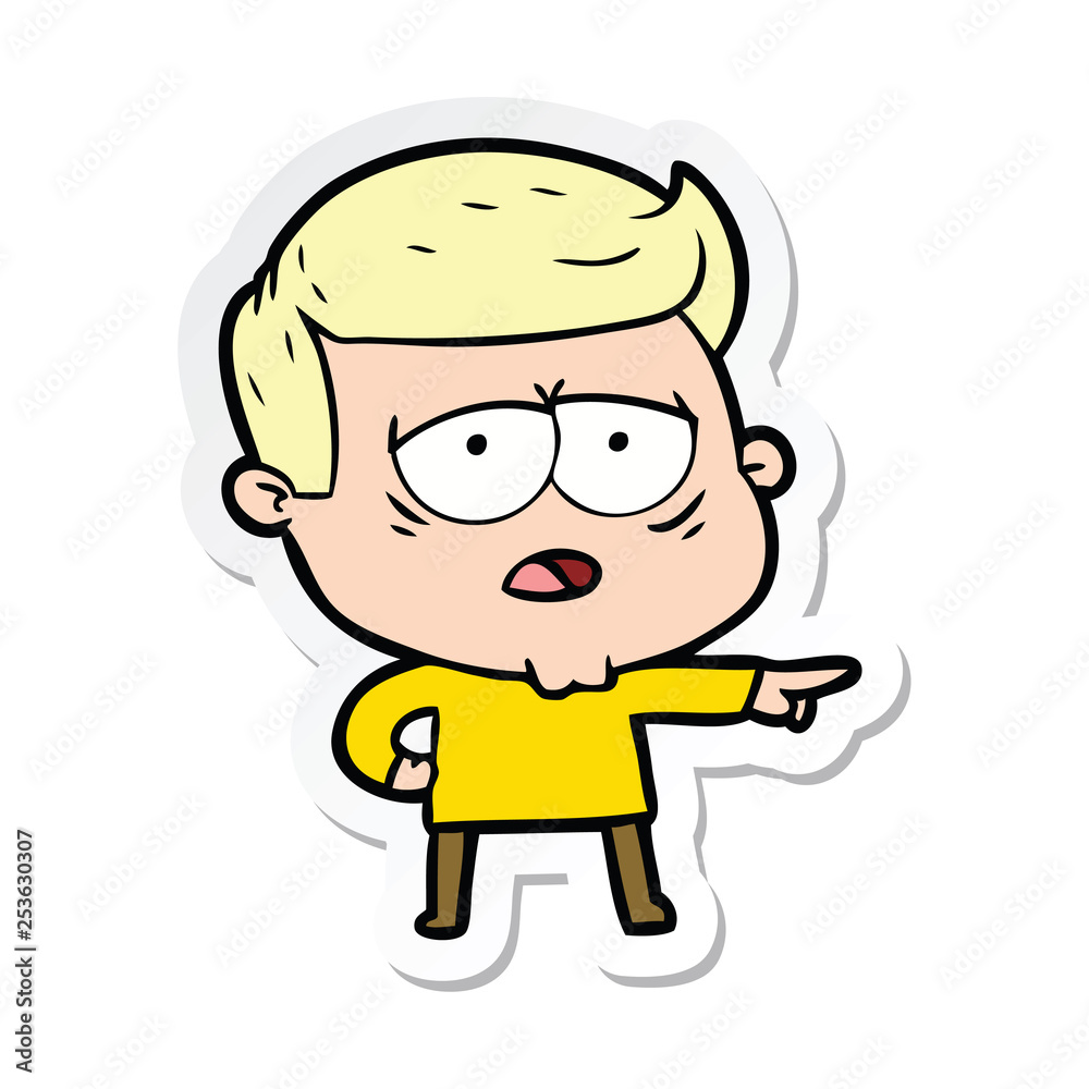 sticker of a cartoon tired man sticker of a cartoon tired man