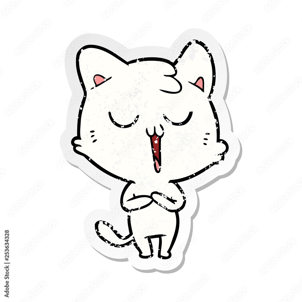 Naklejka premium distressed sticker of a cartoon cat singing
