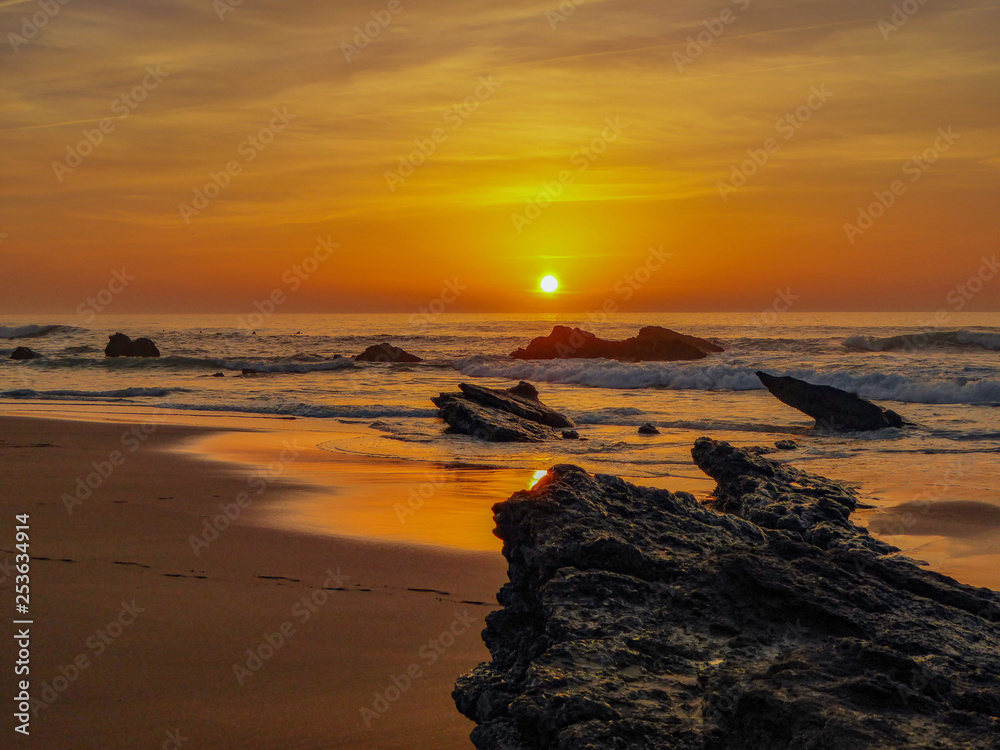 praia do guincho in Portugal during sunset