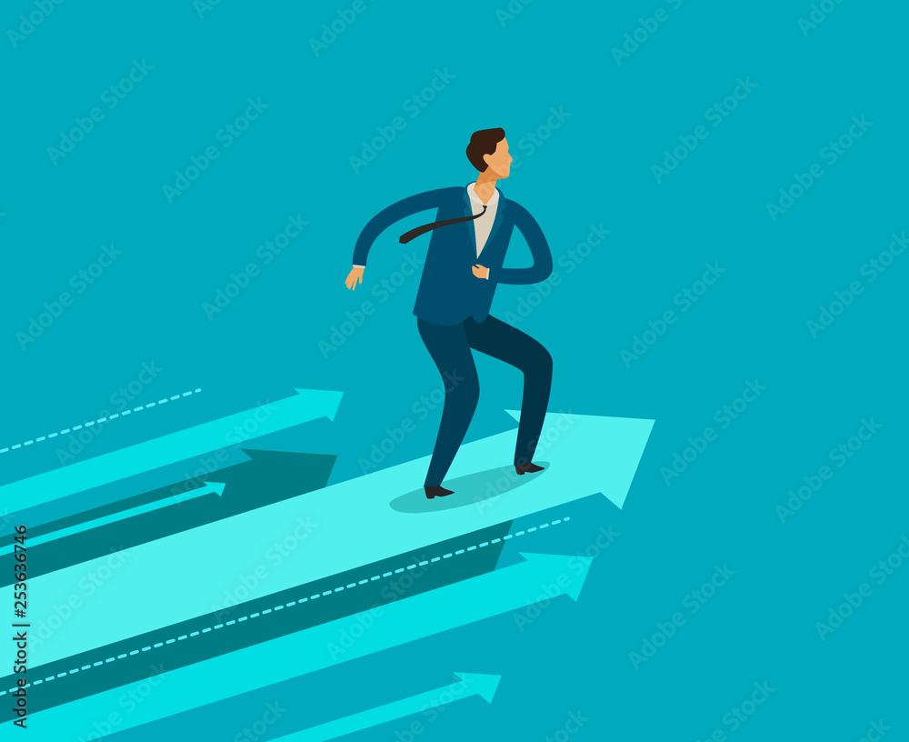 Success in business. Businessman on arrow. Vector illustration Success in business. Businessman on arrow. Vector illustration