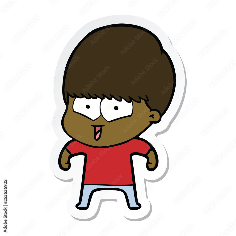 sticker of a cartoon happy boy sticker of a cartoon happy boy