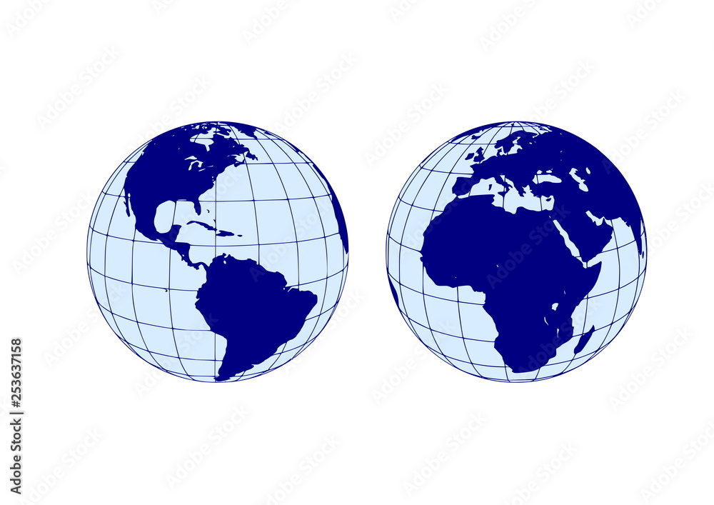 Hemispheres of the planet earth, eastern and western Hemispheres of the planet earth, eastern and western