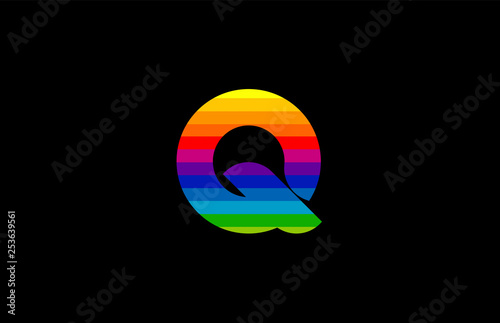 rainbow color colored colorful alphabet letter q logo icon design
