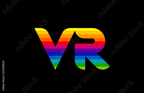 rainbow color colored colorful alphabet letter vr v r logo combination