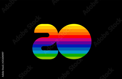 rainbow color colored colorful number 20 logo icon design