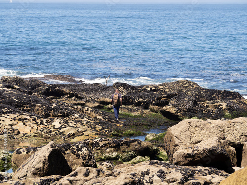 Persona cogiendo mejillones en la costa del pueblo de A Guarda, en Galicia, verano de 2018