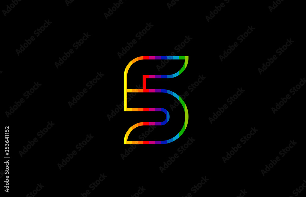 Obraz premium rainbow color colored colorful number 5 logo icon design