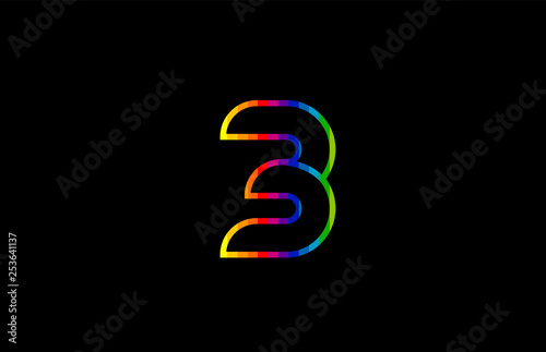 rainbow color colored colorful number 3 logo icon design