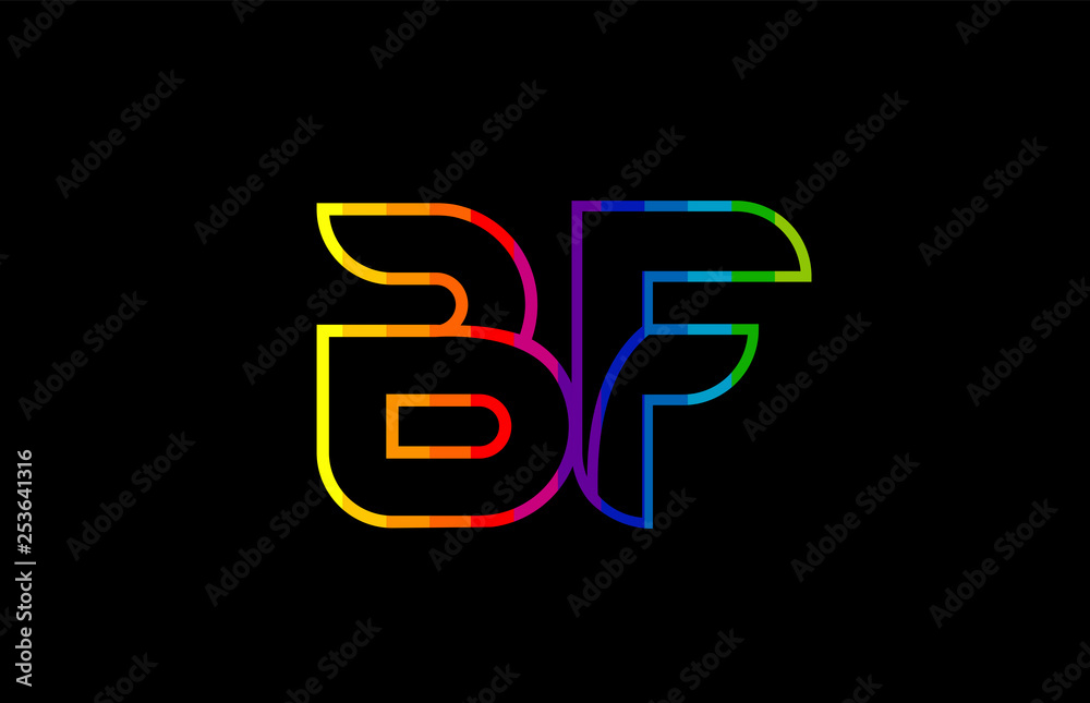 Fototapeta premium rainbow color colored colorful alphabet letter bf b f logo combination