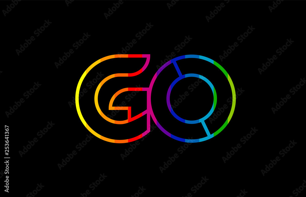 Fototapeta premium rainbow color colored colorful alphabet letter go g o logo combination
