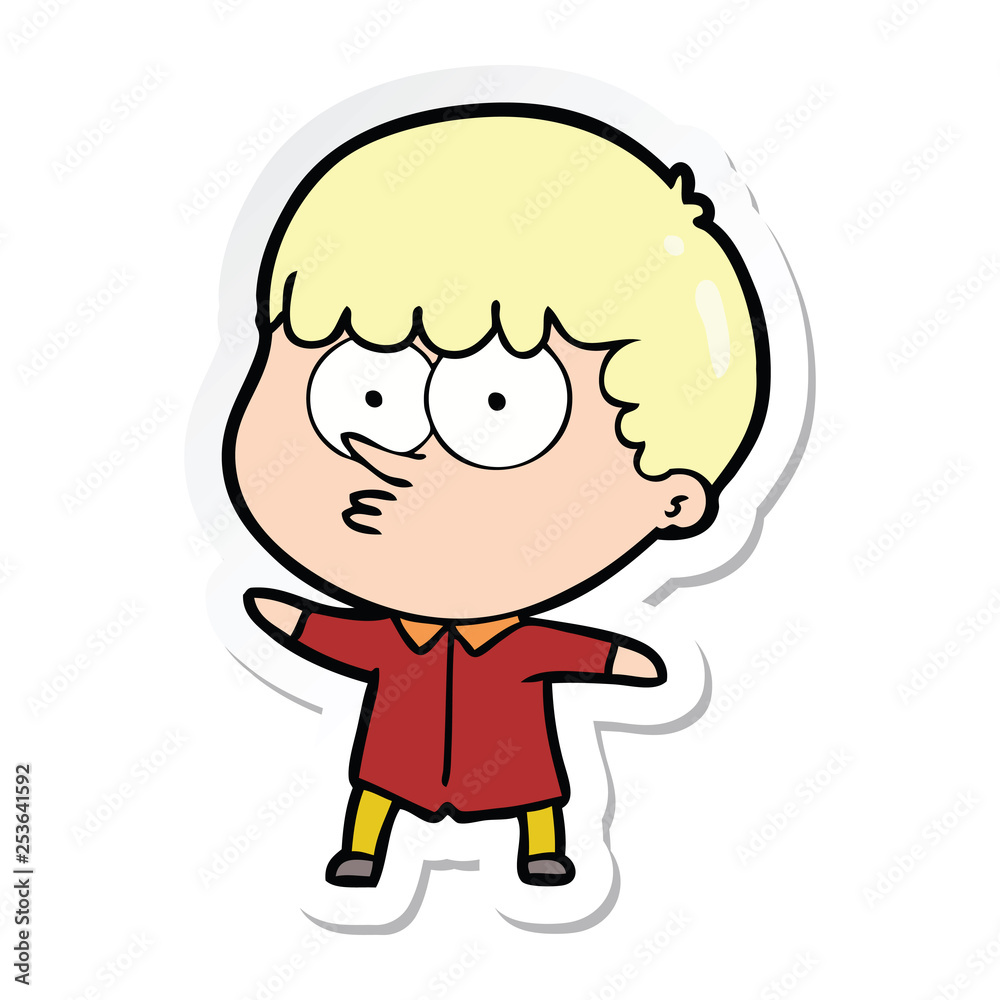 sticker of a cartoon curious boy