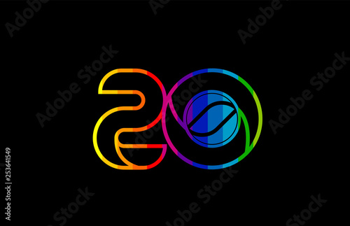 rainbow color colored colorful number 20 logo icon design