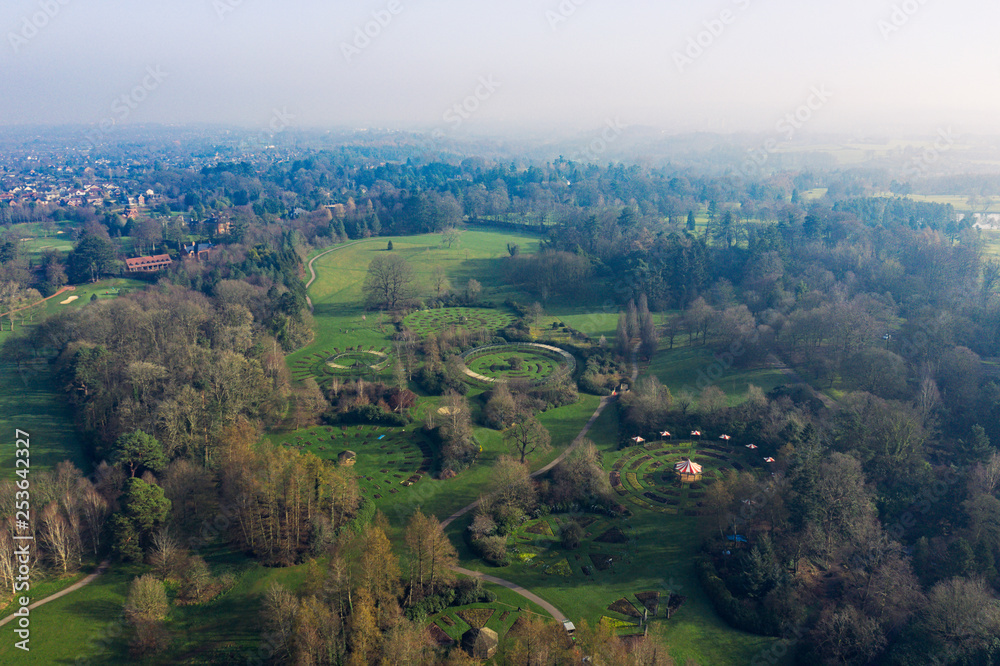 aerial view of   morning of Spring countryside rose park,Northern Ireland