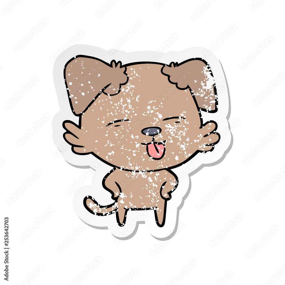 distressed sticker of a cartoon dog sticking out tongue distressed sticker of a cartoon dog sticking out tongue
