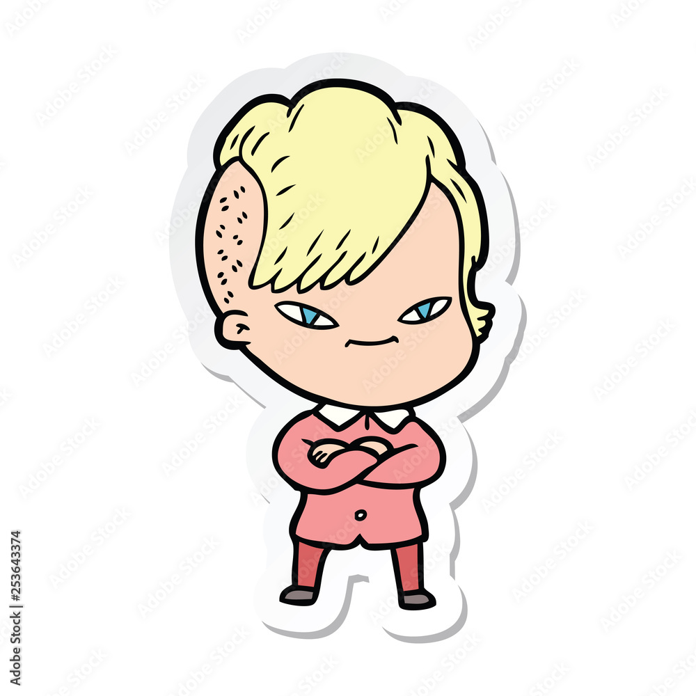 sticker of a cute cartoon girl with hipster haircut sticker of a cute cartoon girl with hipster haircut