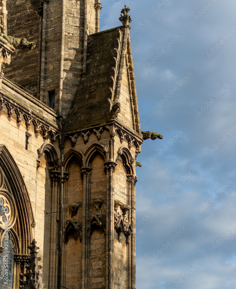 A shot of a part of the Lincoln Cathedral showing some of it's decoration