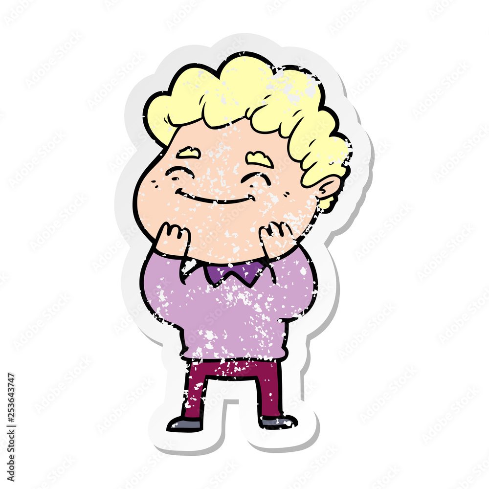 distressed sticker of a cartoon friendly man distressed sticker of a cartoon friendly man