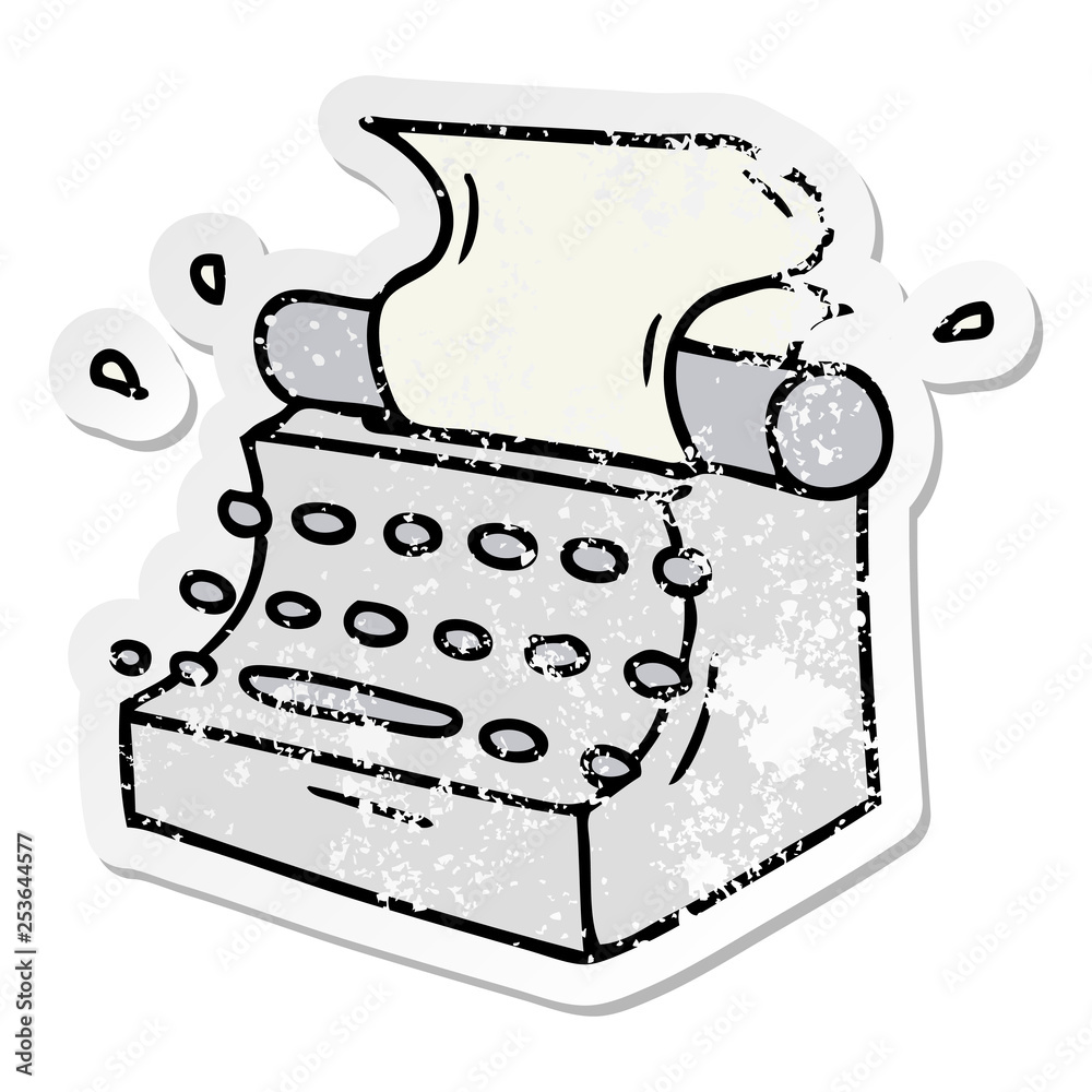 distressed sticker cartoon doodle of old school typewriter Stock Vector |  Adobe Stock
