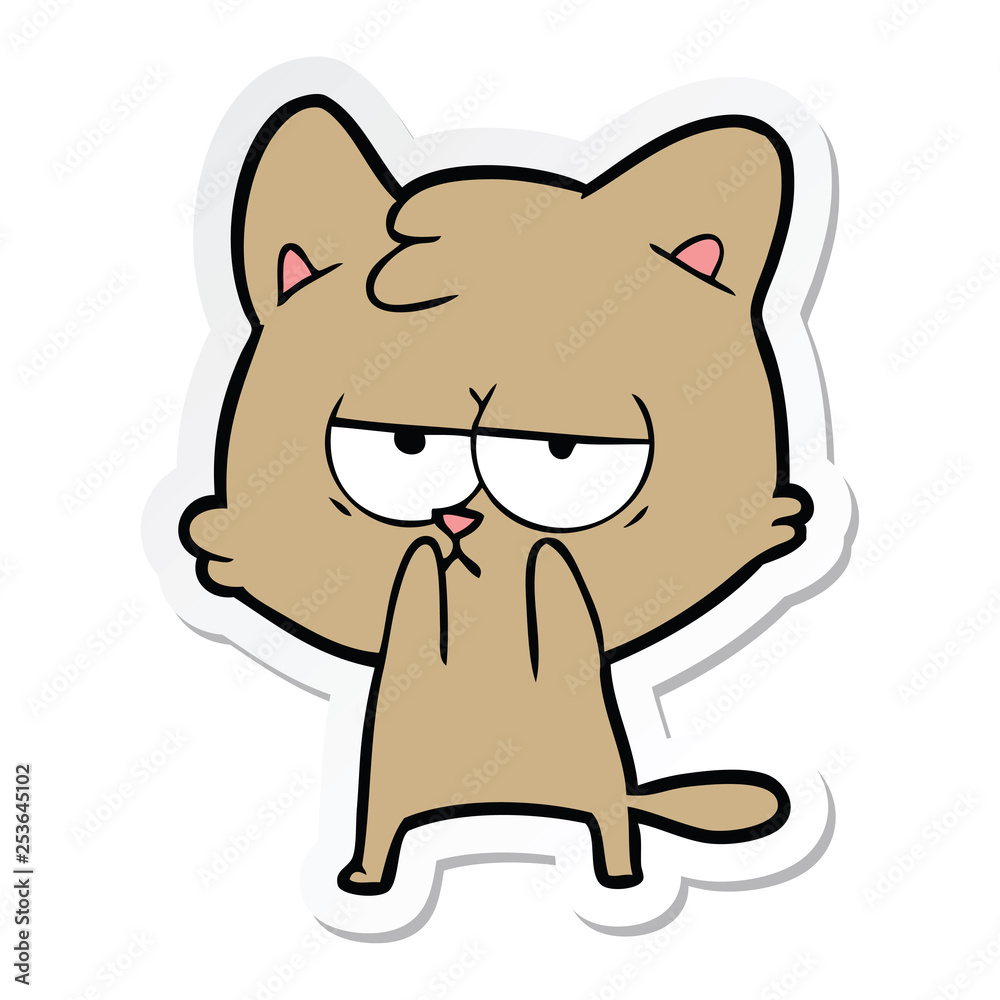 sticker of a bored cartoon cat sticker of a bored cartoon cat