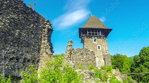 Nevytske Castle, semi-ruined castle in Zakarpattia Oblast, Ukraine. Located 12 kilometres north of Uzhhorod city. First mentioned in 1274 year. Time Lapse video photo