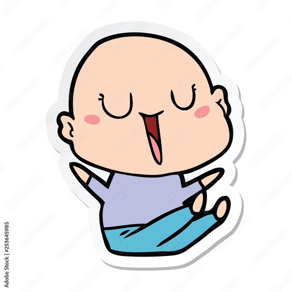 sticker of a happy cartoon bald man