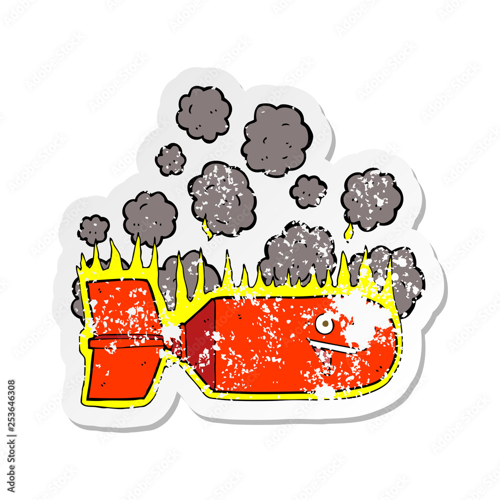 retro distressed sticker of a cartoon falling bomb retro distressed sticker of a cartoon falling bomb