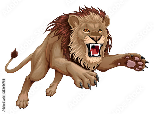 Angry lion is jumping