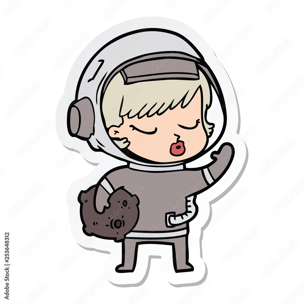 sticker of a cartoon pretty astronaut girl sticker of a cartoon pretty astronaut girl