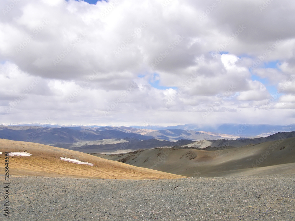 Mongolian natural landscapes surrounded by mountains and rocks
