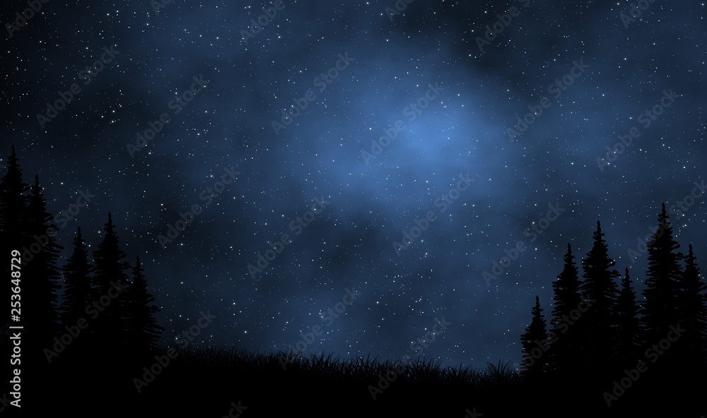 Naklejka premium Night sky view over pine forest