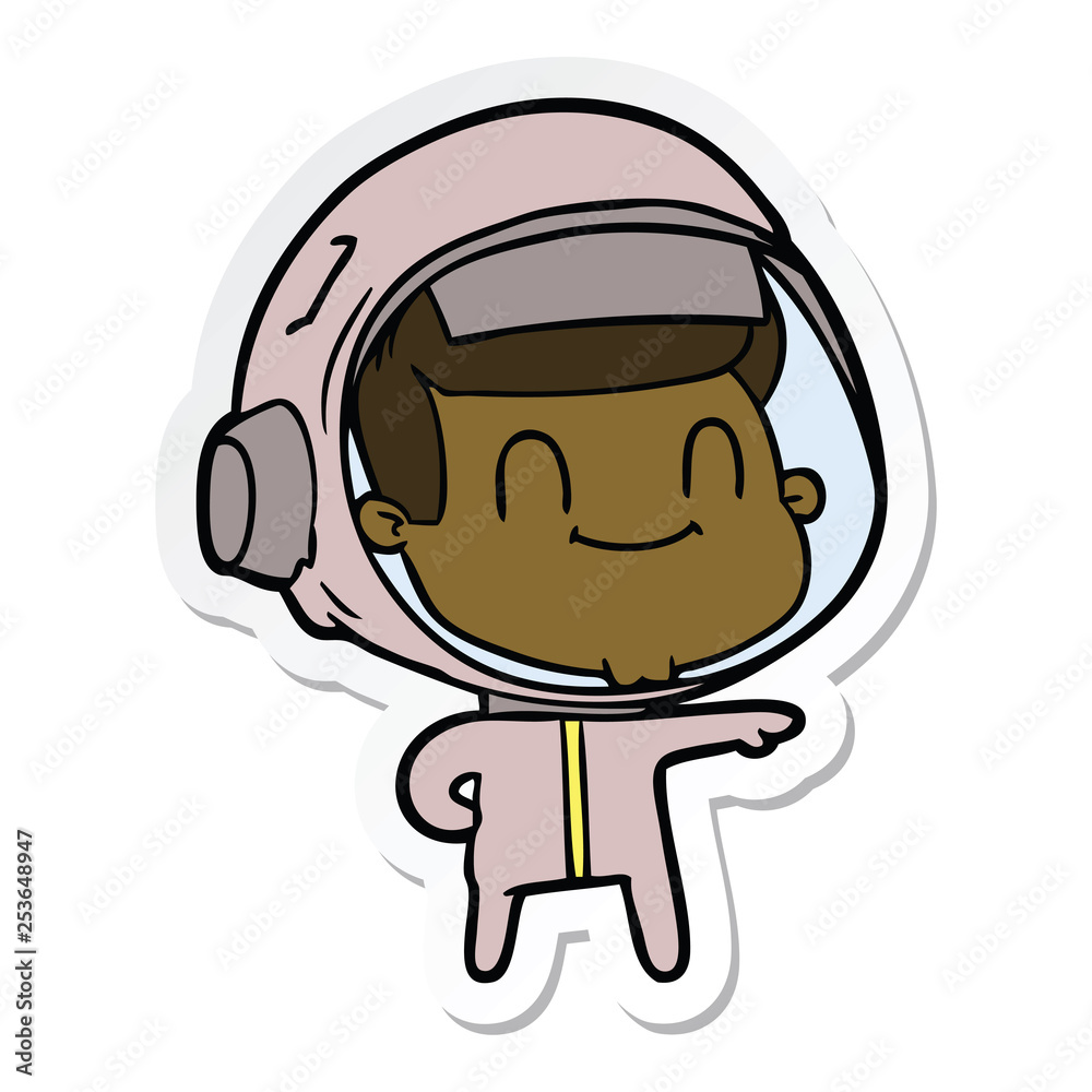 sticker of a happy cartoon astronaut man sticker of a happy cartoon astronaut man