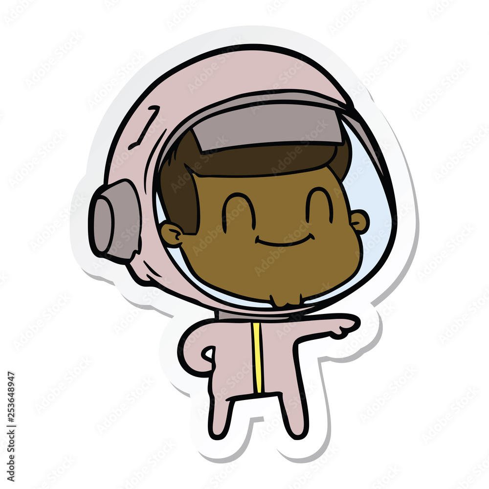 sticker of a happy cartoon astronaut man