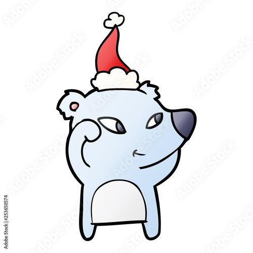 cute gradient cartoon of a bear wearing santa hat © lineartestpilot