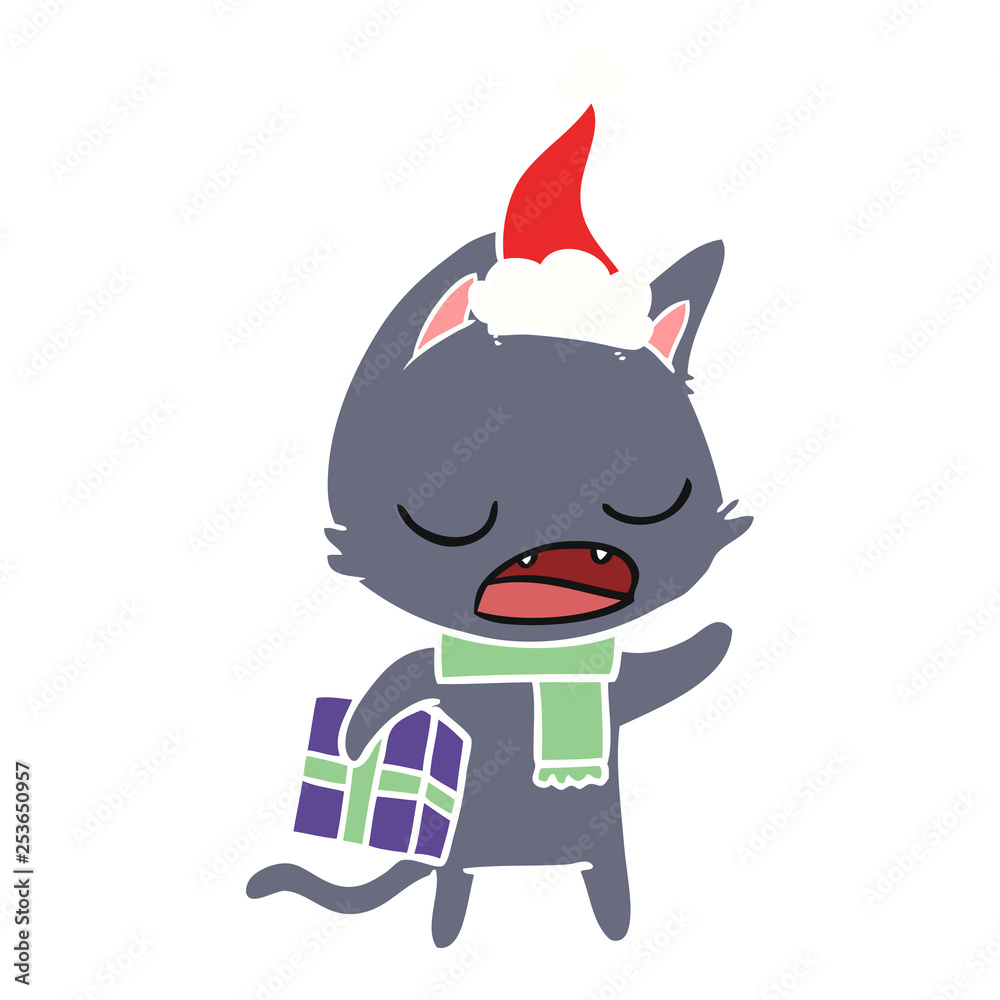 talking cat flat color illustration of a wearing santa hat talking cat flat color illustration of a wearing santa hat