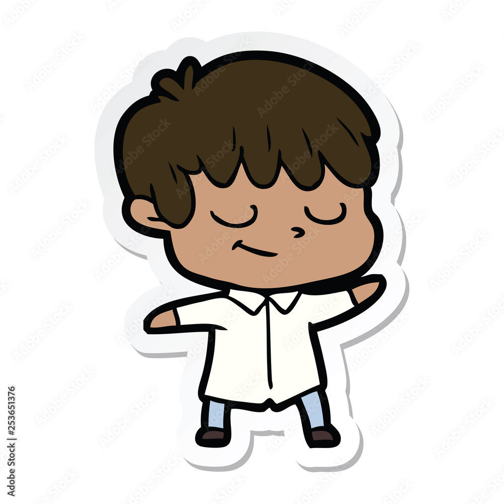 sticker of a cartoon happy boy