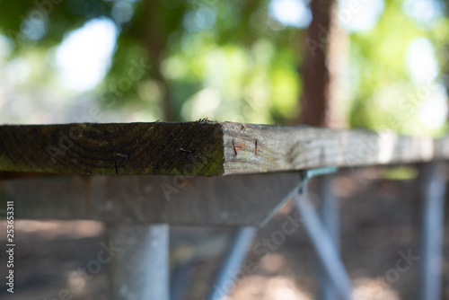 Close up picnic table