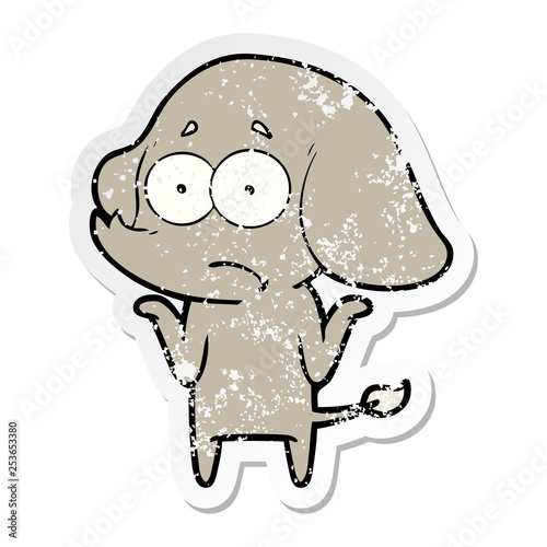 distressed sticker of a cartoon unsure elephant