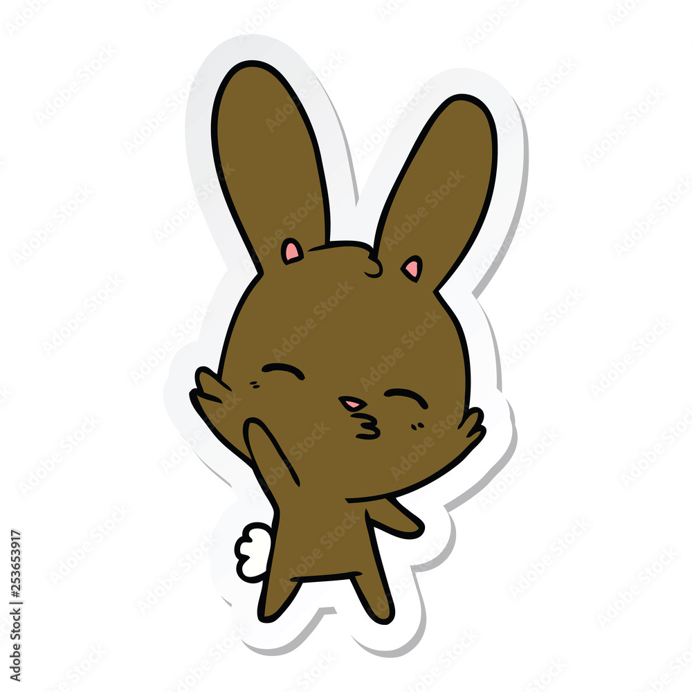 sticker of a curious waving bunny cartoon sticker of a curious waving bunny cartoon