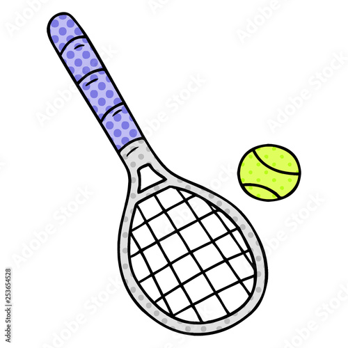 cartoon doodle tennis racket and ball