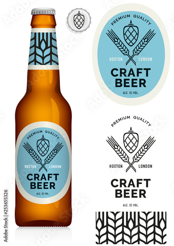 Craft Beer Label and neck label on brown bottle 330 ml - vector visual, Drawn with mesh tool. Fully adjustable and scalable.